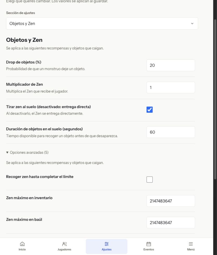 Opciones avanzadas en la interfaz actual