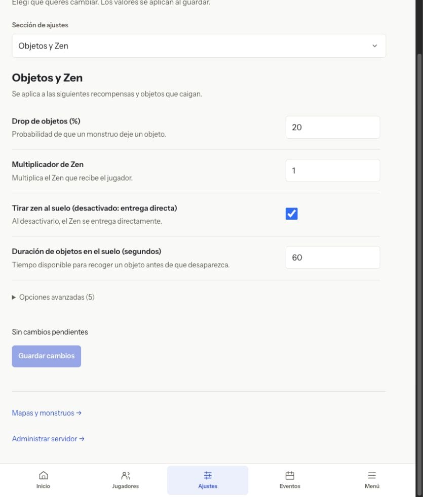 Objetos y Zen en el panel actual