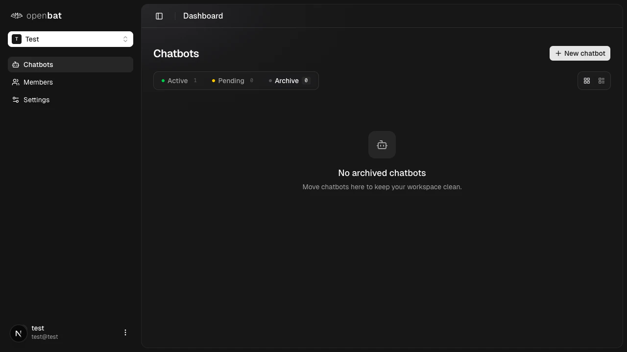 Archive tab on the chatbot dashboard