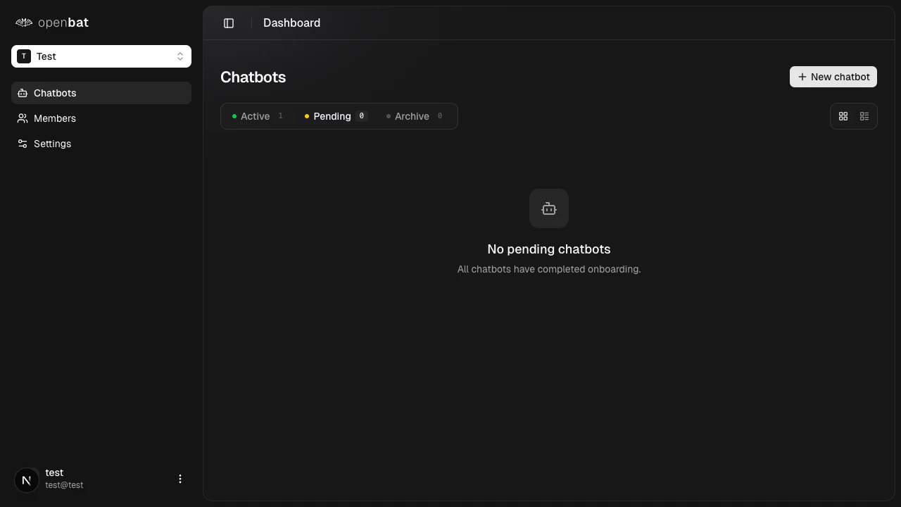Pending tab showing chatbots awaiting their first conversation
