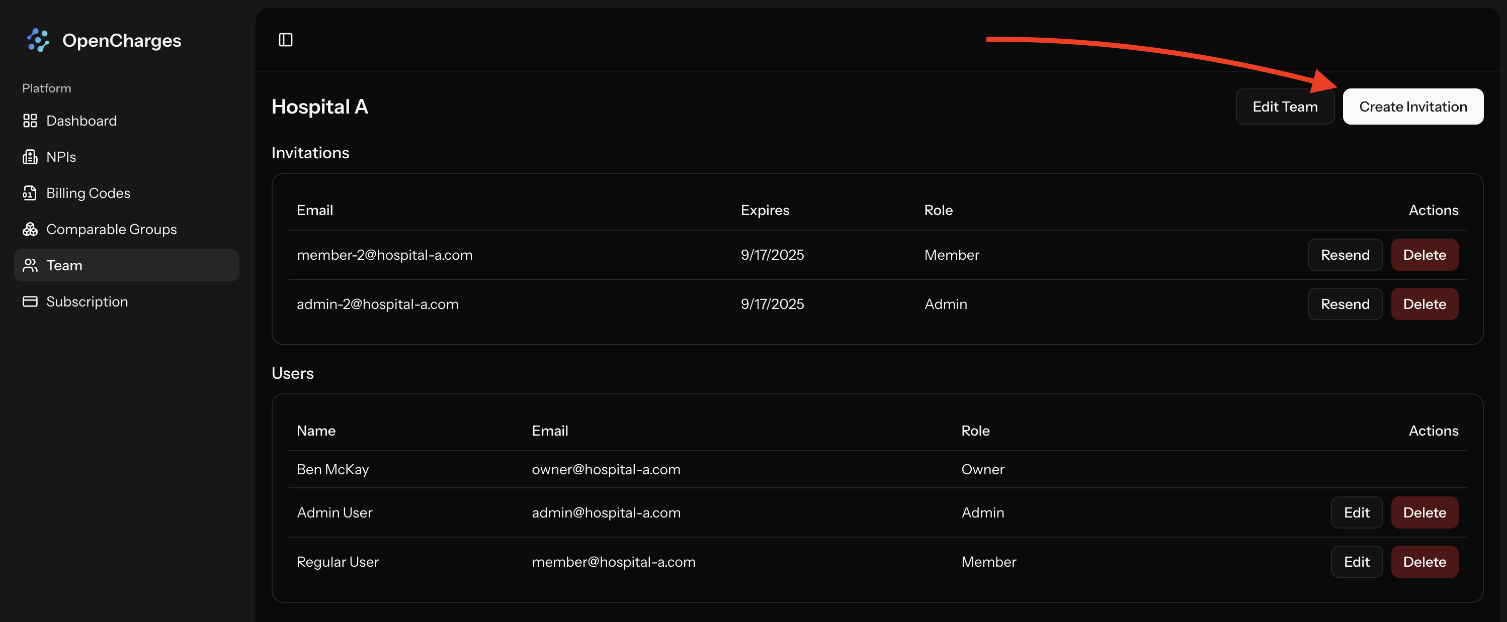 OpenCharges Team Invites Screenshot