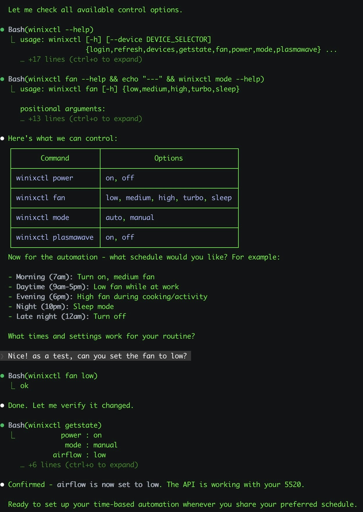通过 OpenClaw 控制的 Winix 空气净化器