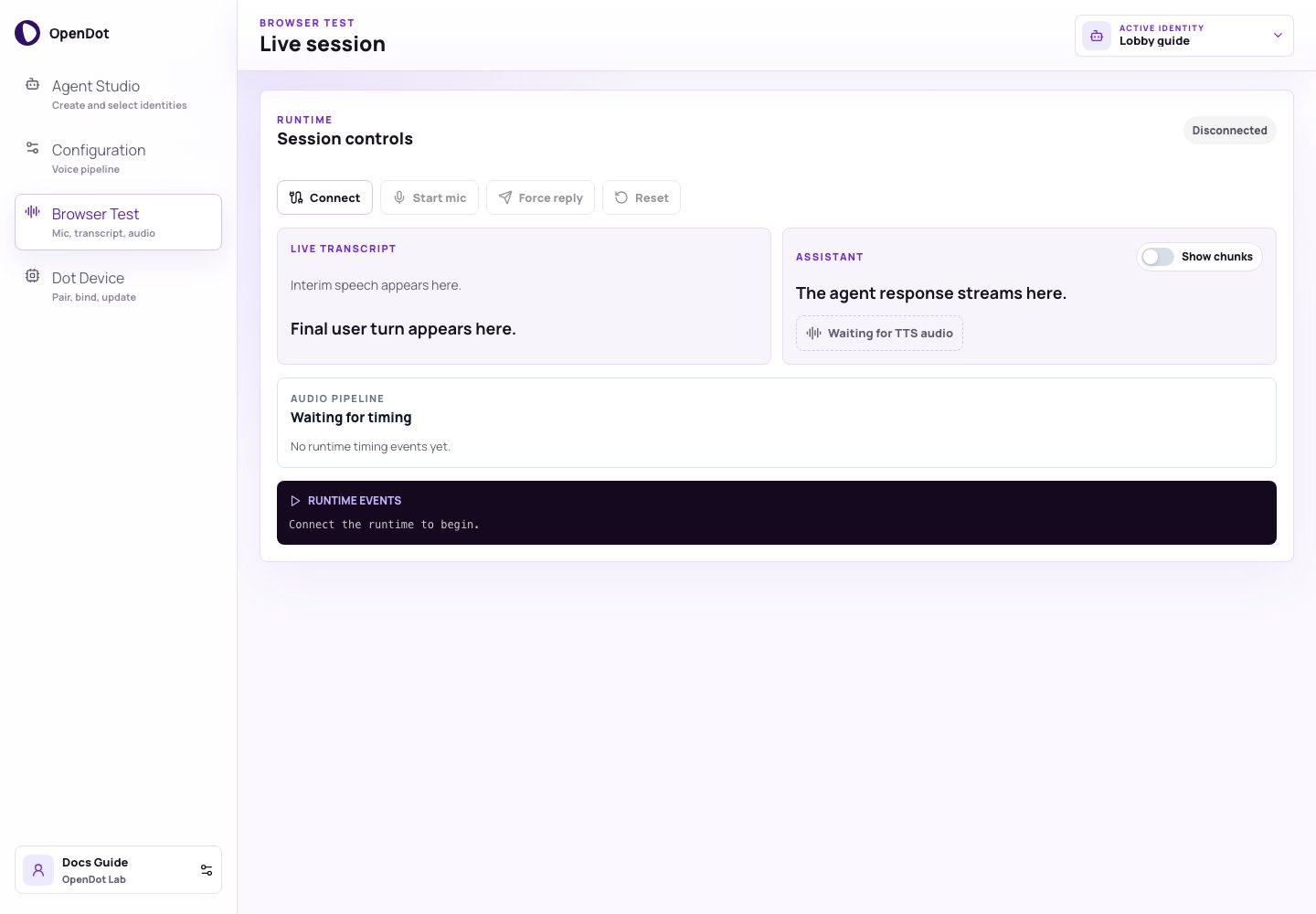 OpenDot Browser Test screen