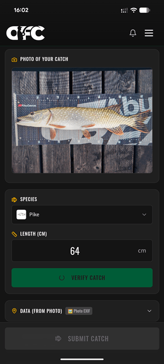 Species selection and length entry with verify button