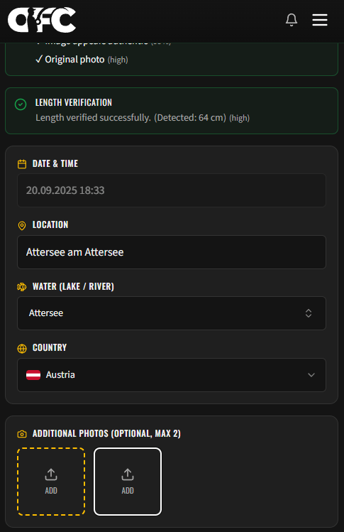 Extra photo upload area with two dashed upload boxes