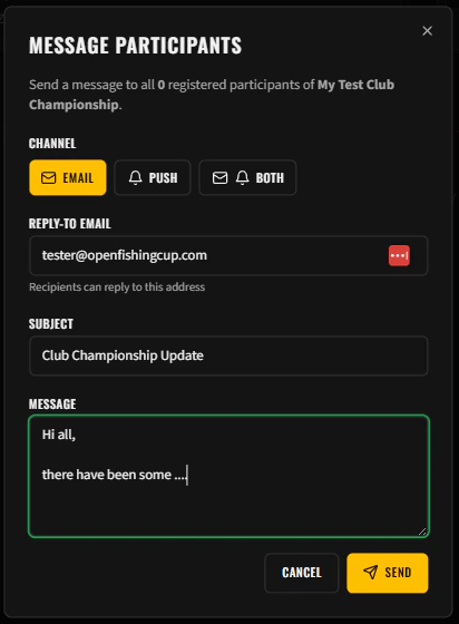 Message sender dialog with channel selection
