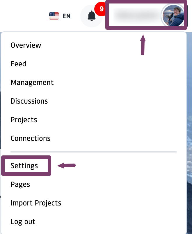 Profile Settings Dropdown