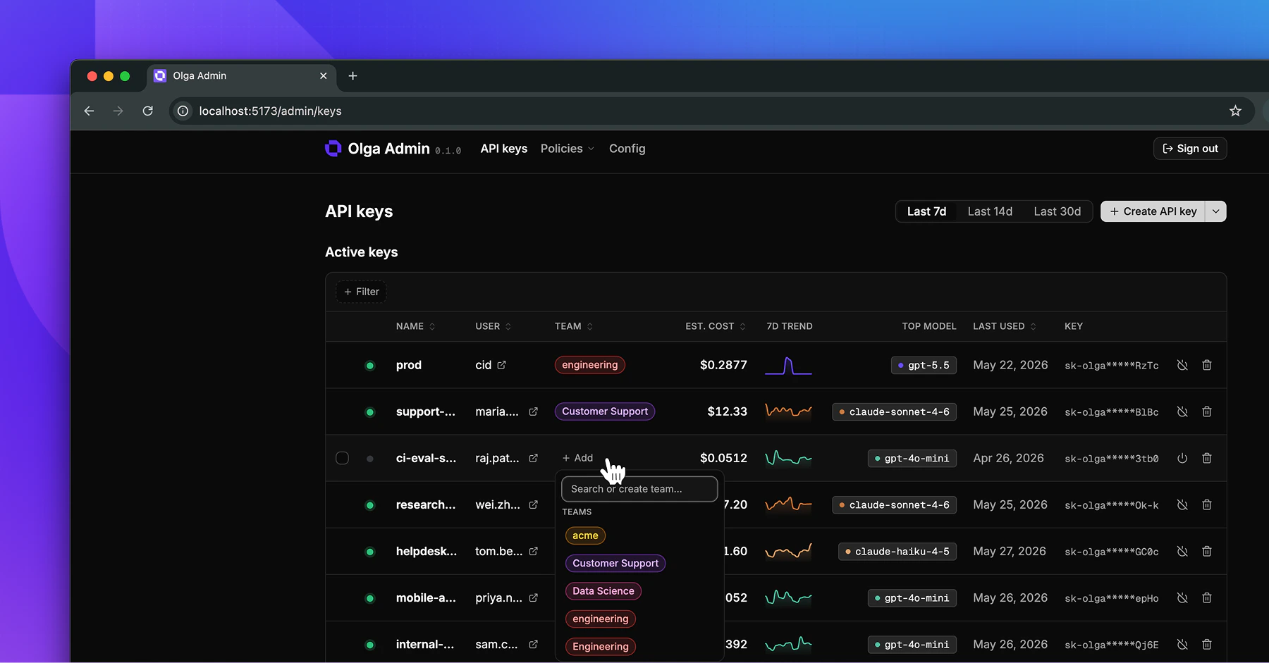 Creating a team from the team picker