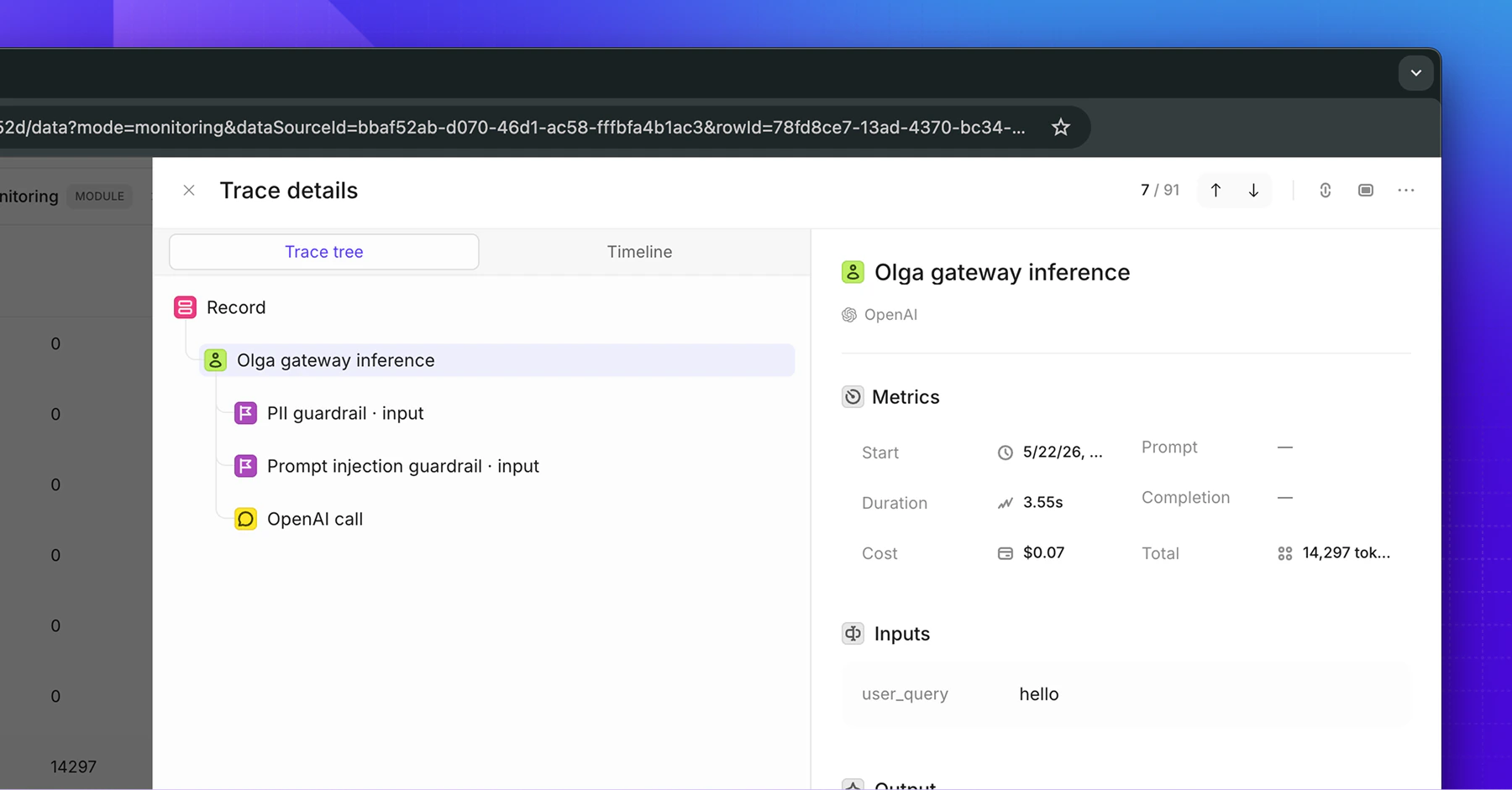 Every gateway request becomes a trace in Openlayer