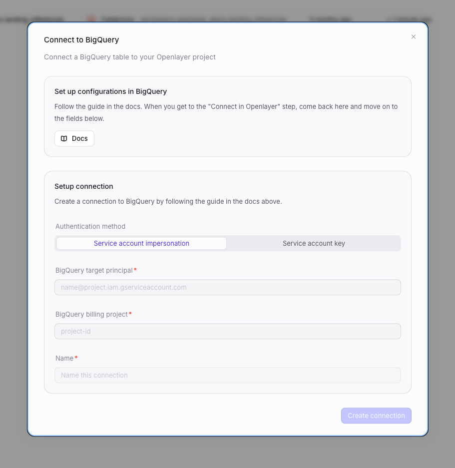 Configure BigQuery connection with impersonation