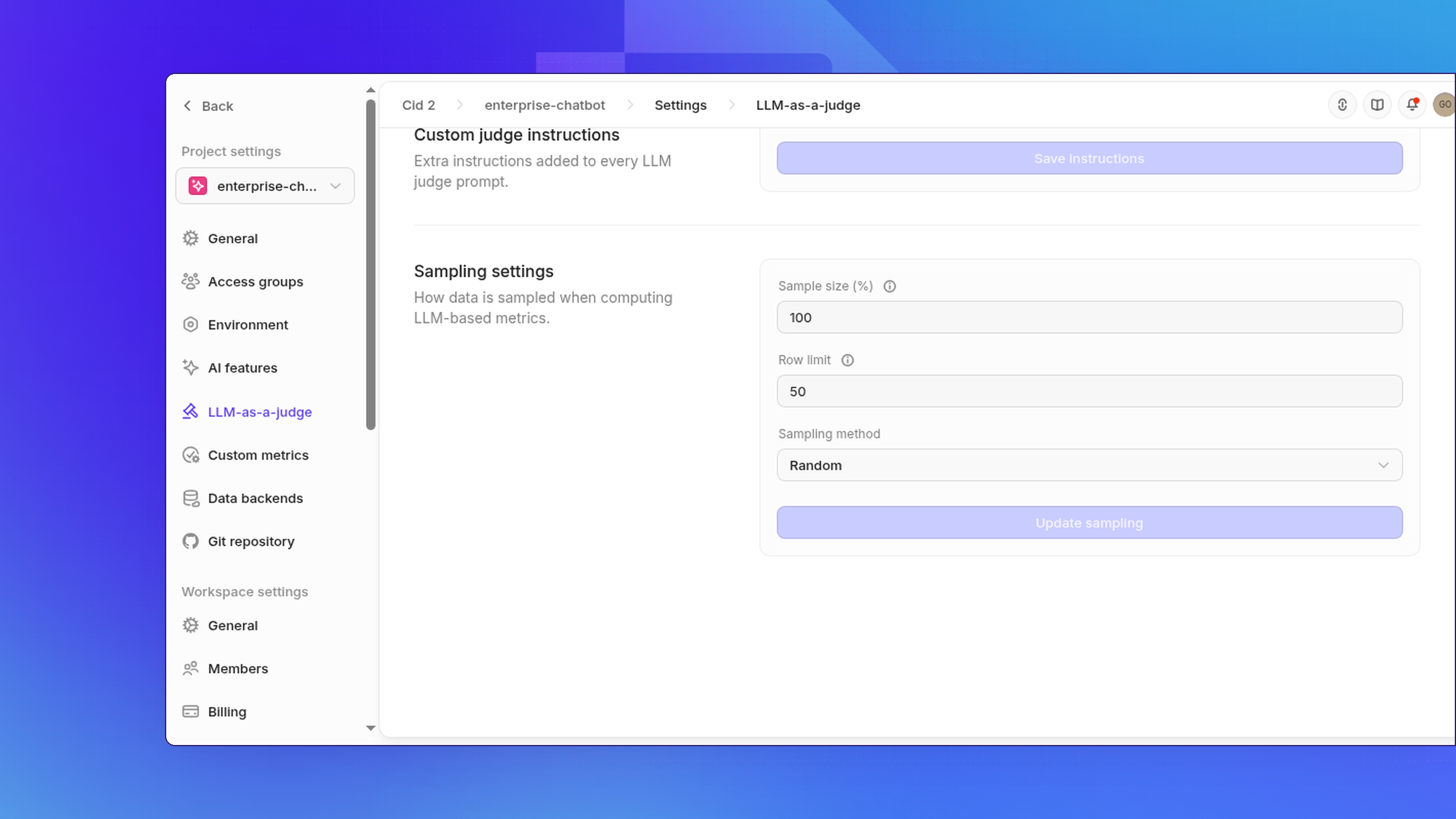 Sampling settings for LLM-based metrics