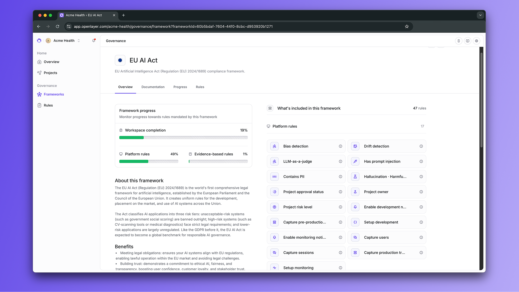 Activate a built-in framework - Openlayer