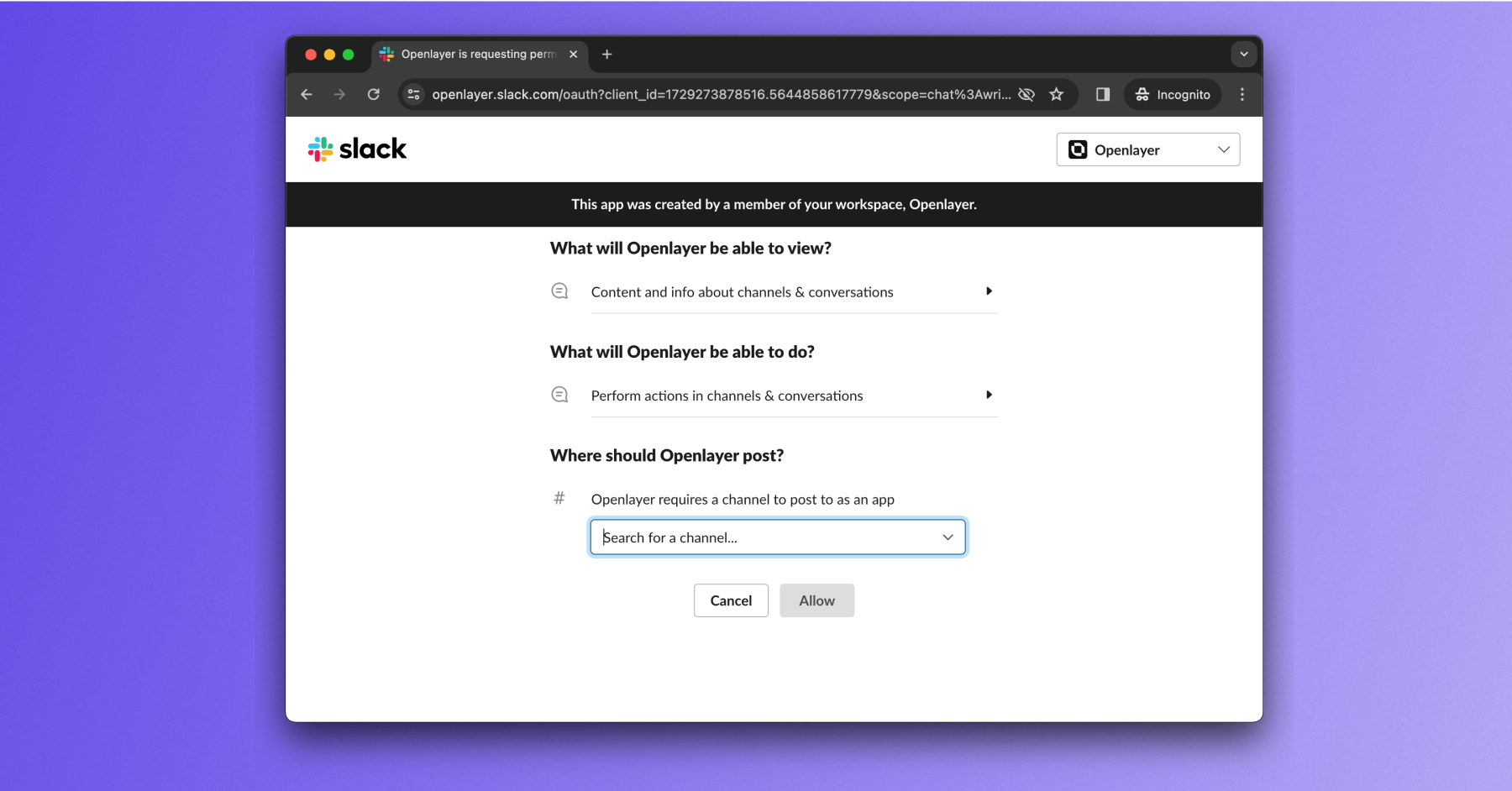Select Slack channel
