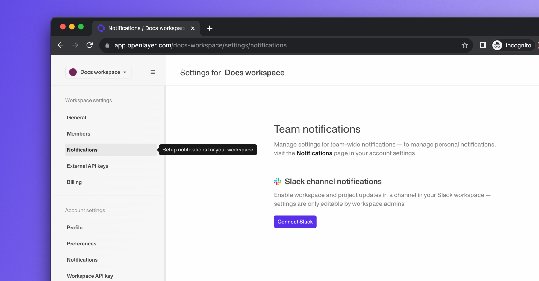 Wokspace notifications