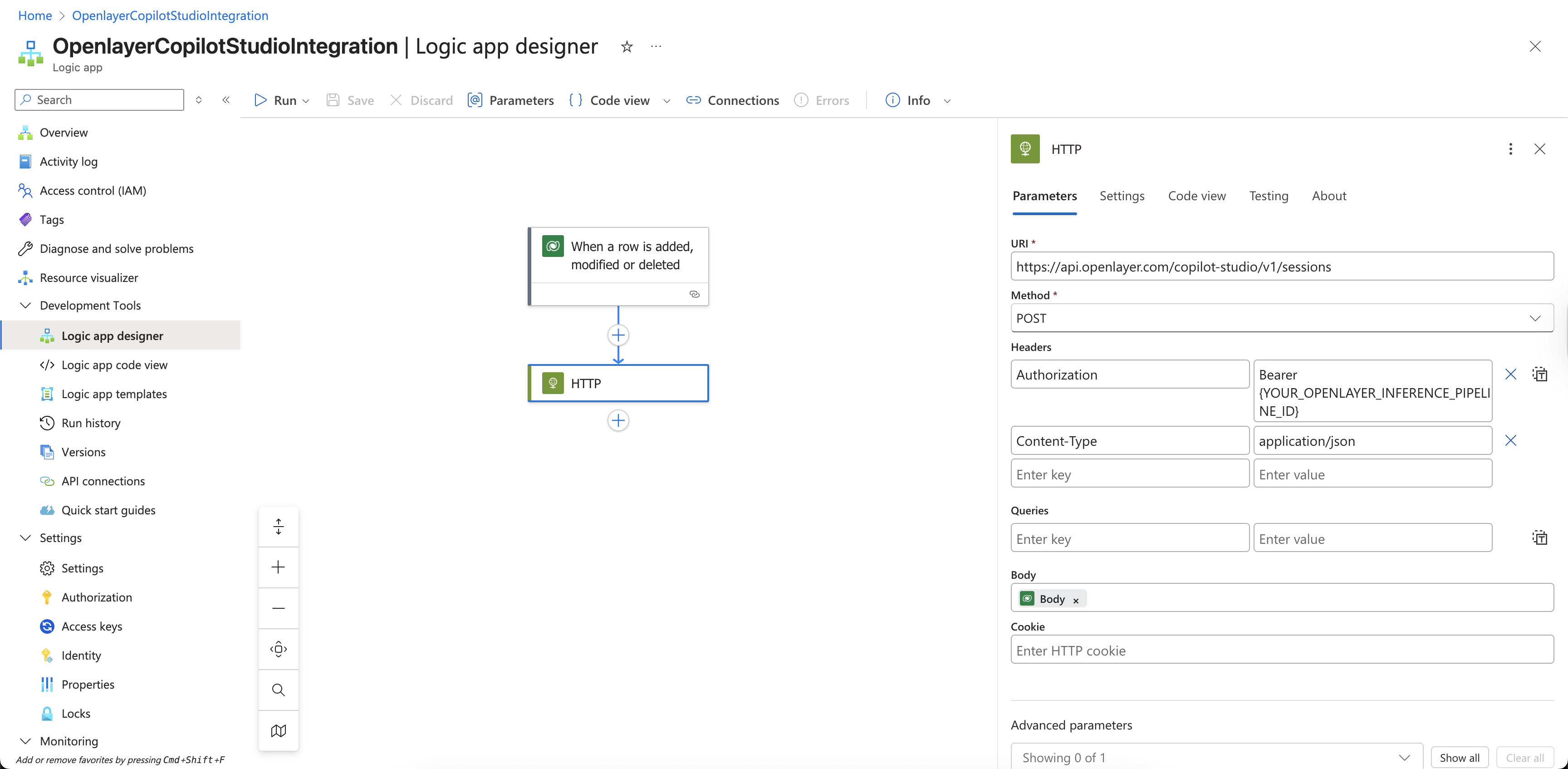 Logic App trigger configuration for ConversationTranscript table