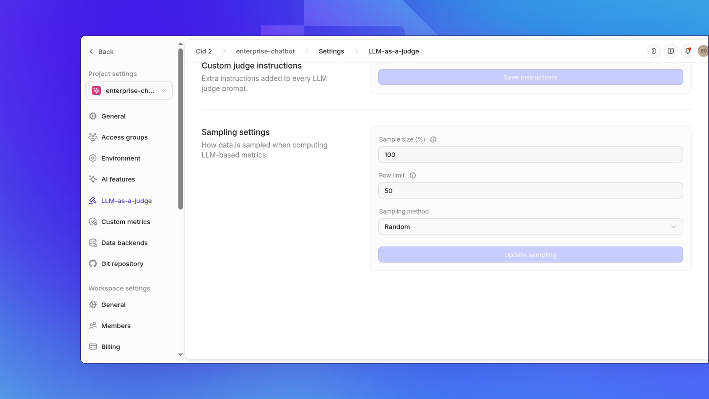 Sampling settings for LLM-based metrics