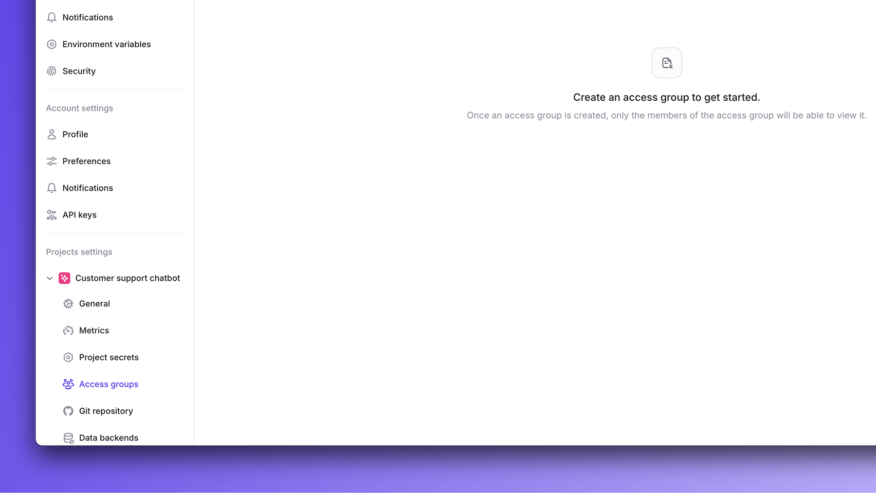 Access groups in project sidebar