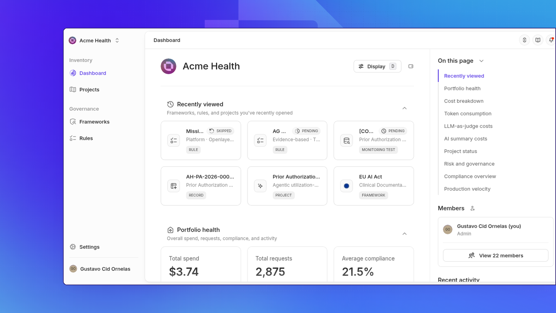 Workspace dashboard