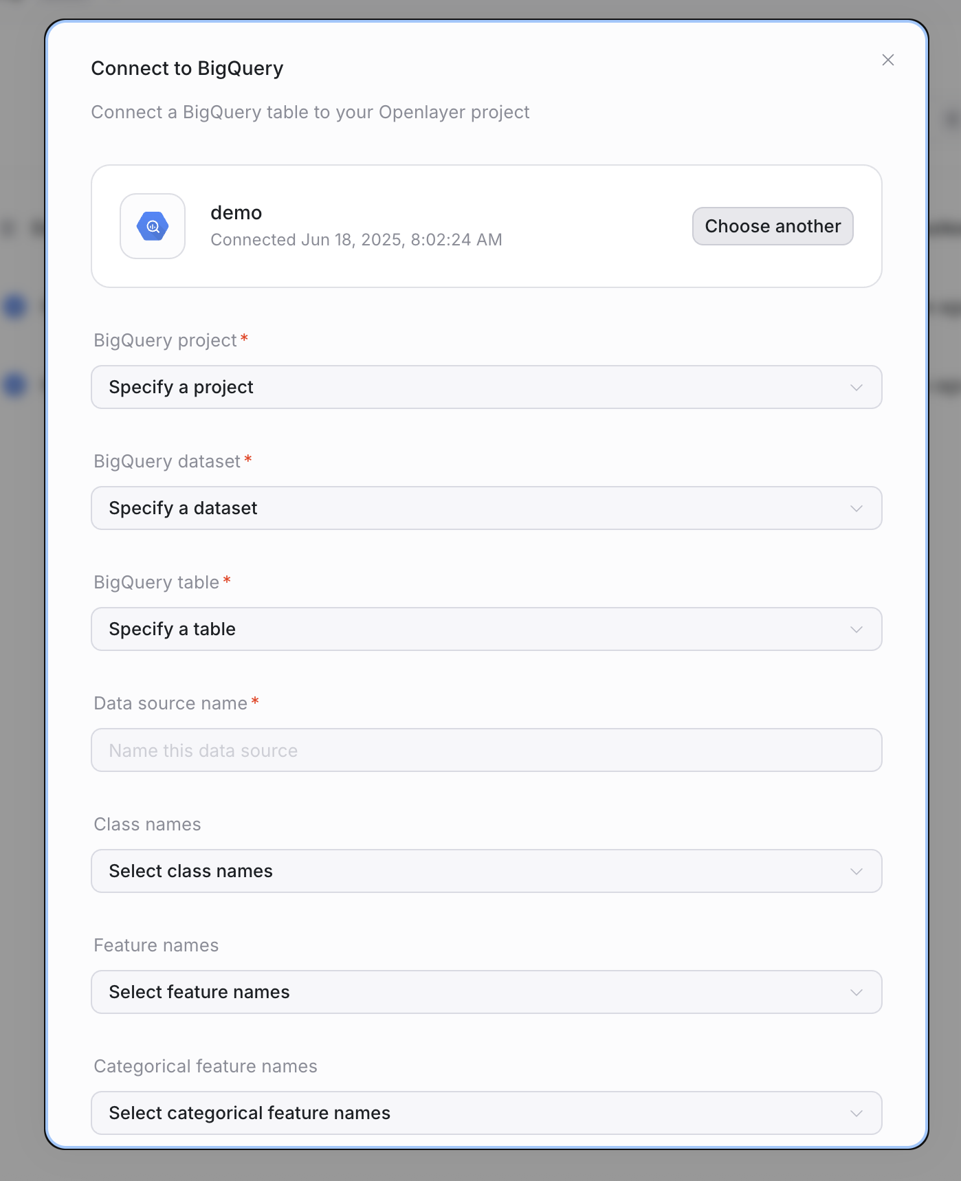 Configure BigQuery table