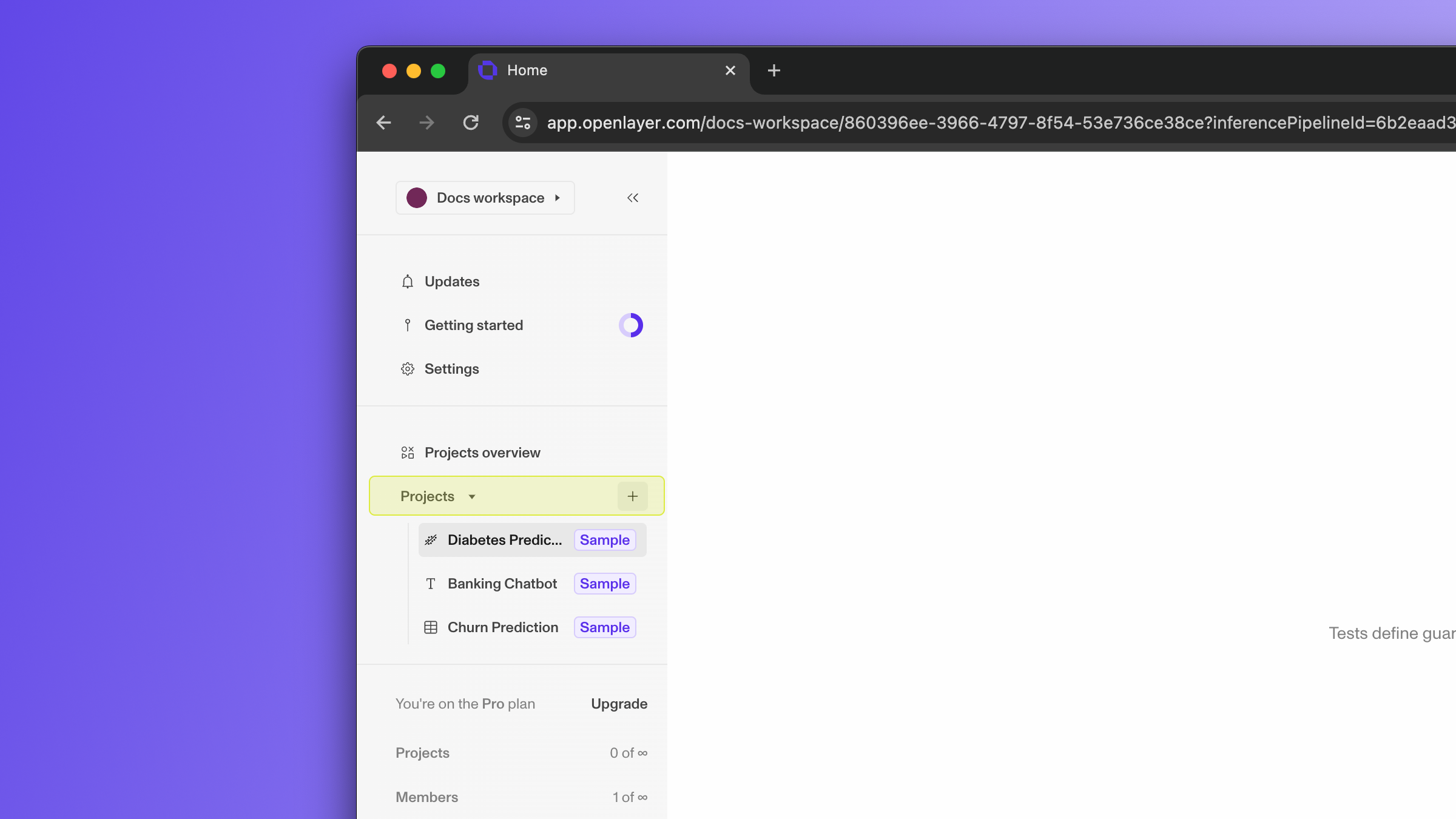 Project creation screenshot