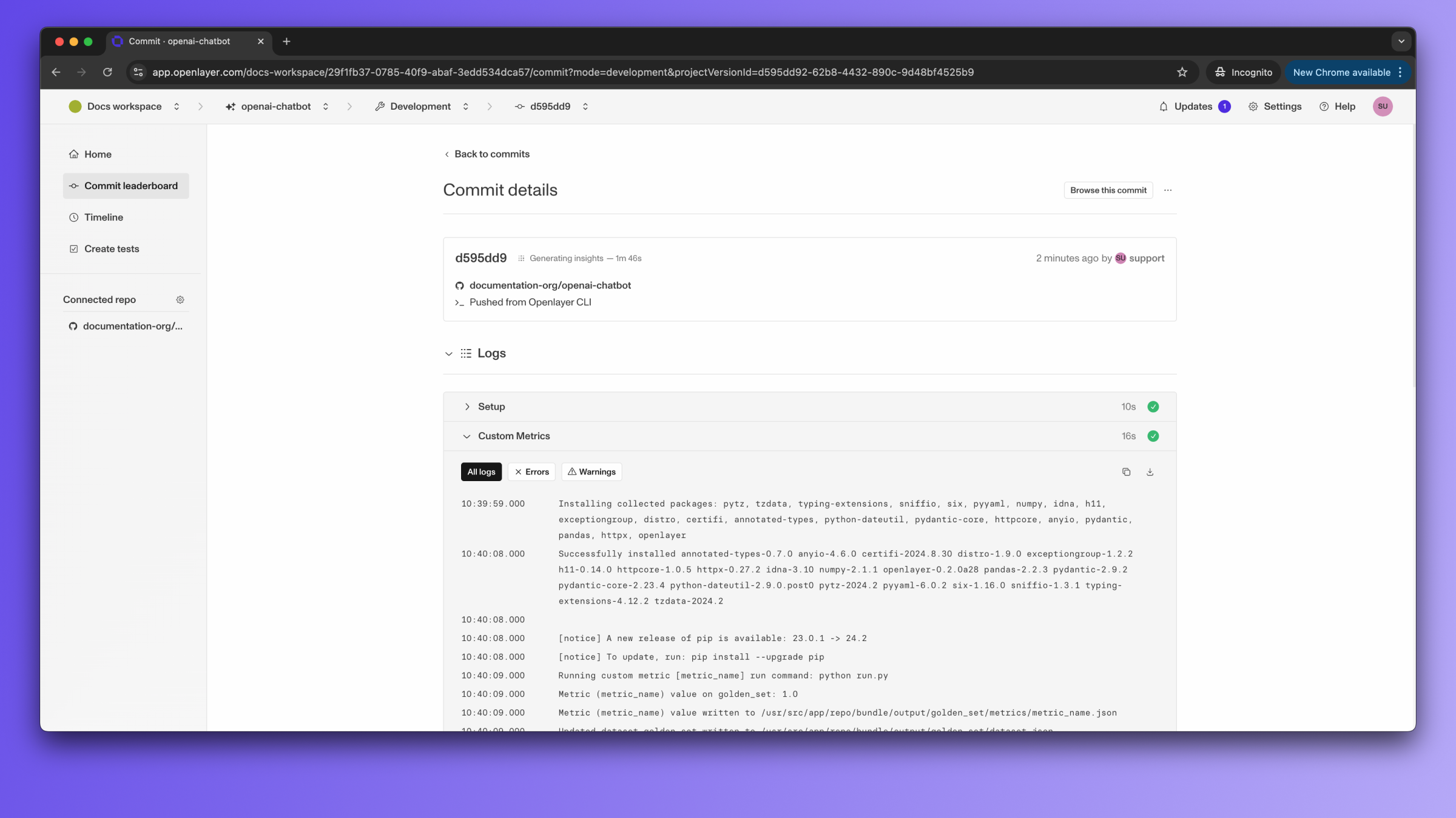 Custom metric logs