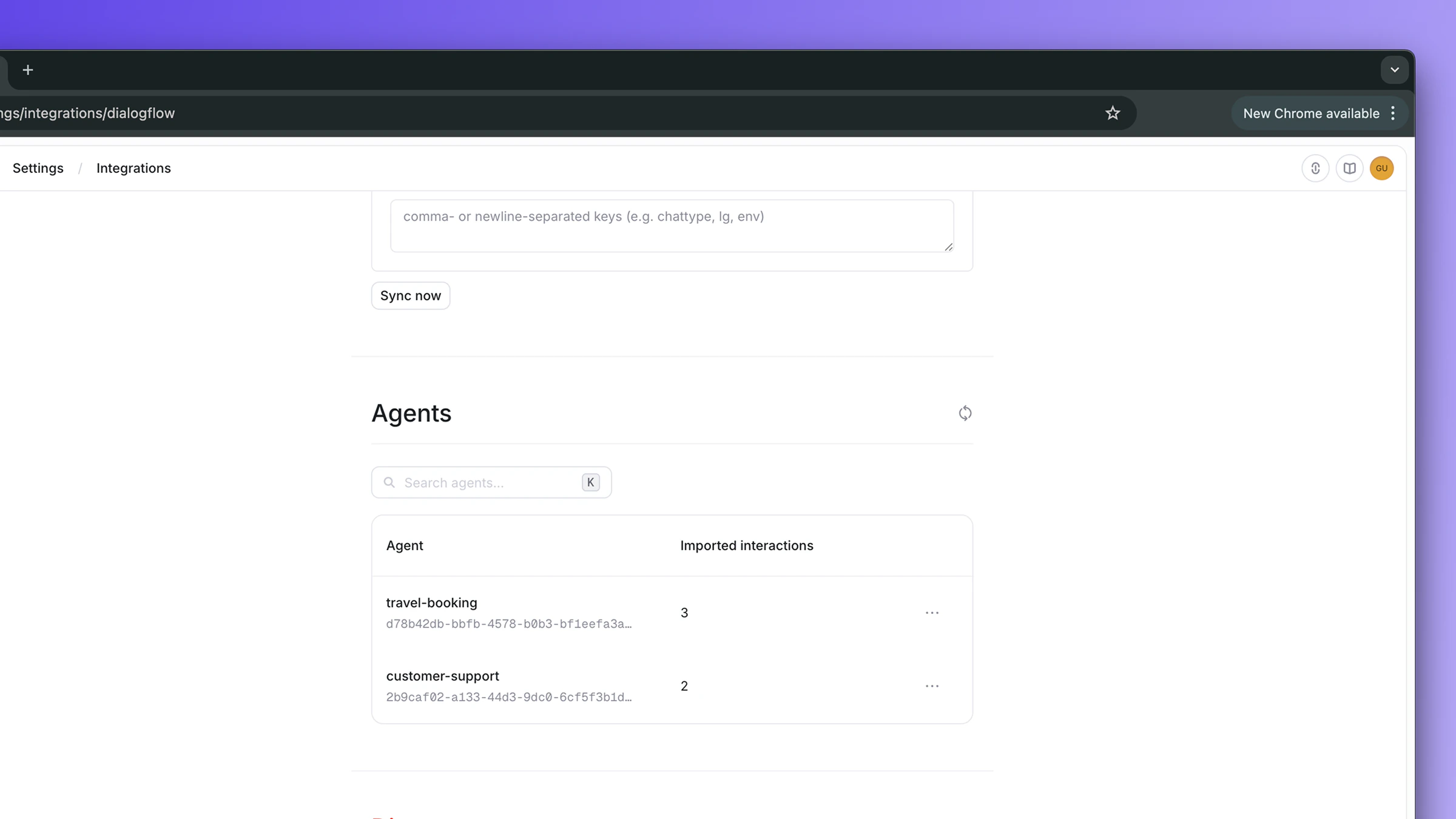 Dialogflow CX connected state with agents table in Openlayer