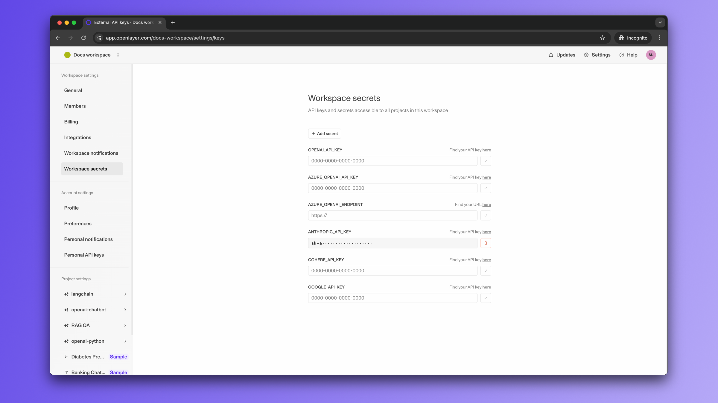 Adding the Anthropic secret
