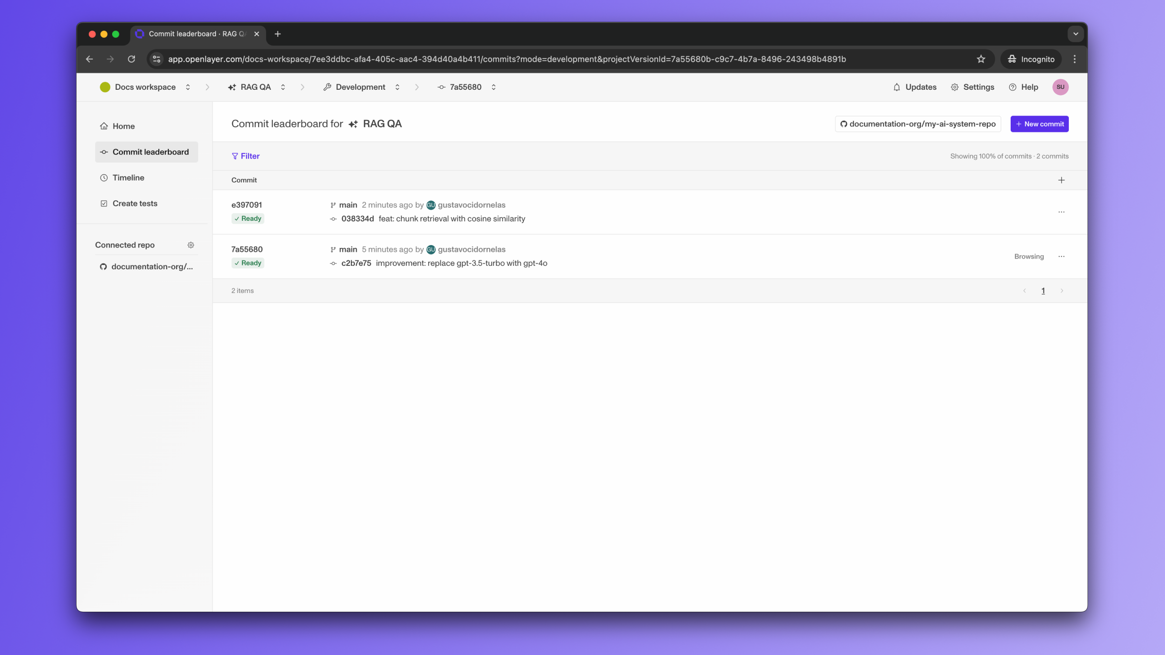 Commits overview