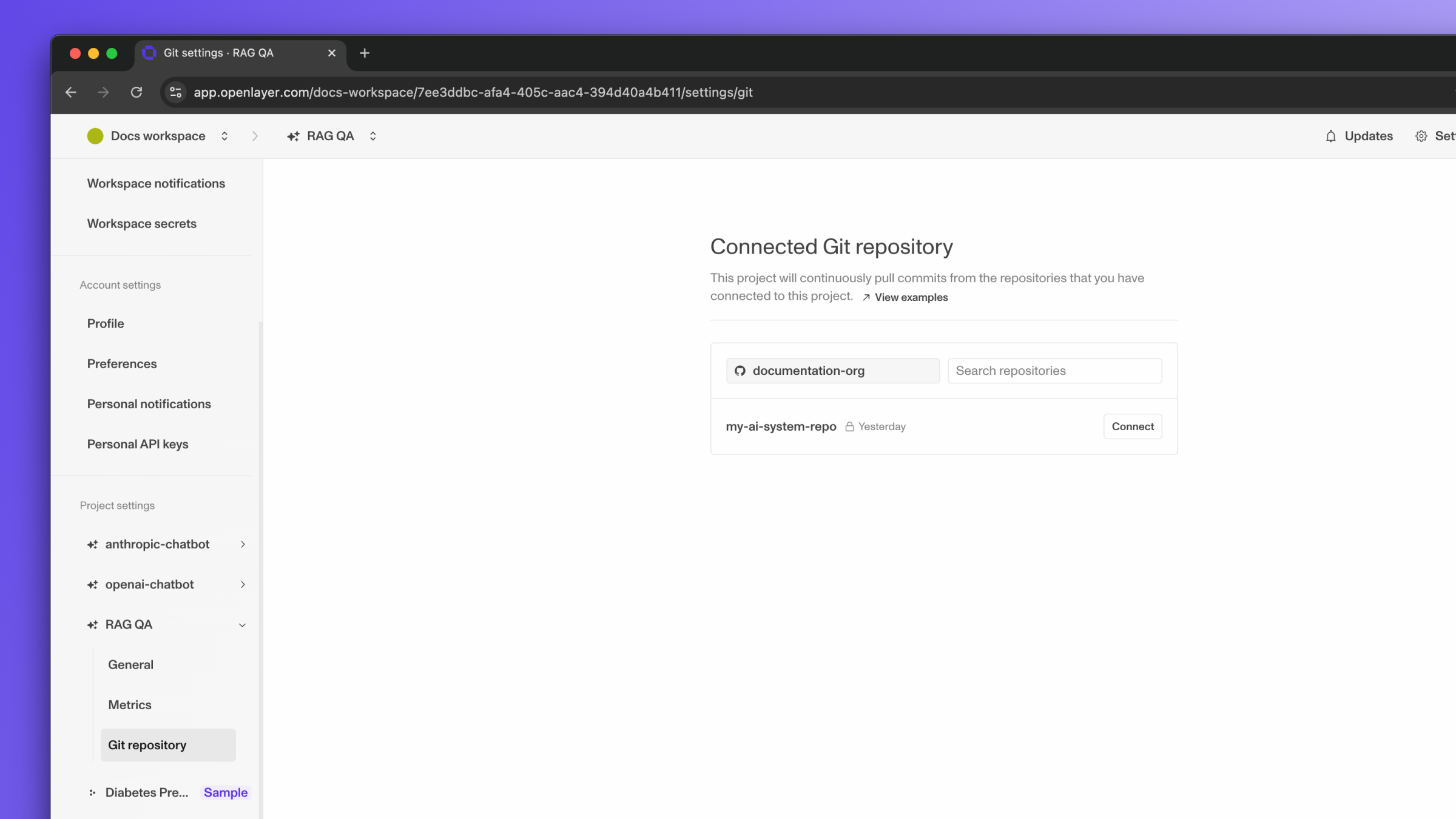 Connect GitHub repo