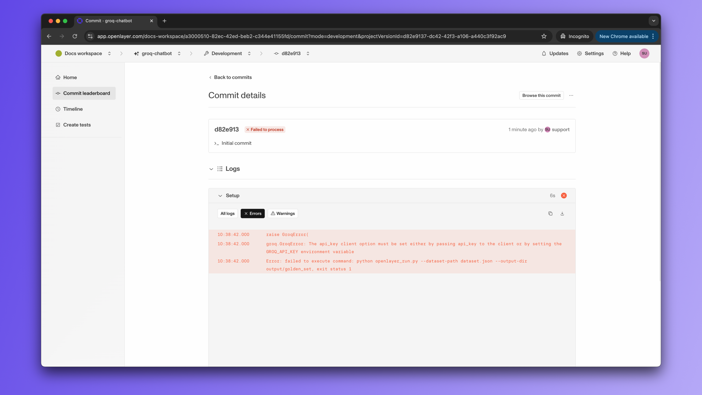 Missing Groq API key