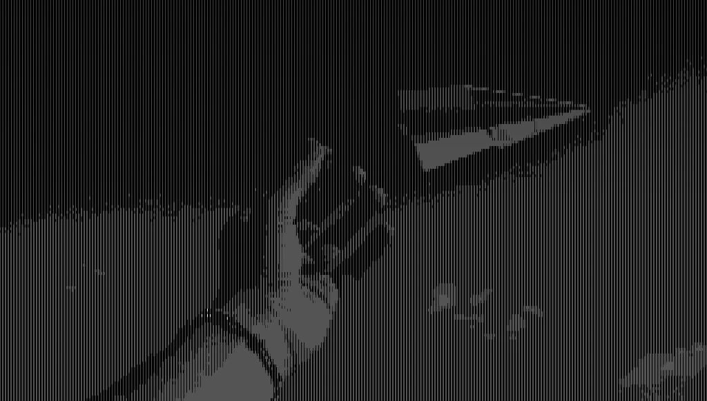 A hand launching a paper plane, rendered in high-contrast vertical scanlines.