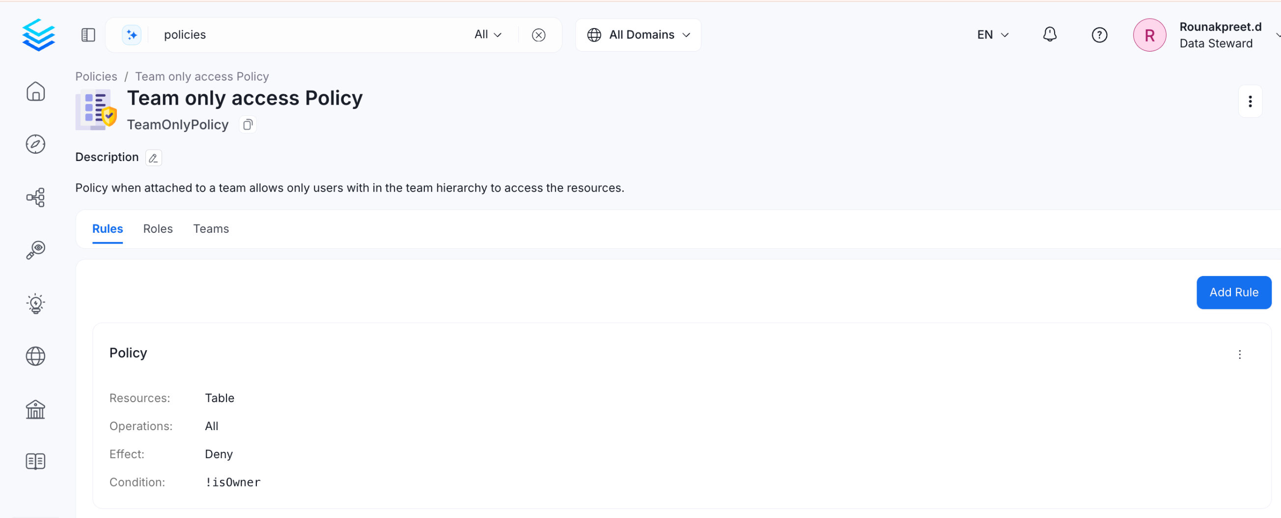 Team-only policy showing the deny rule based on ownership