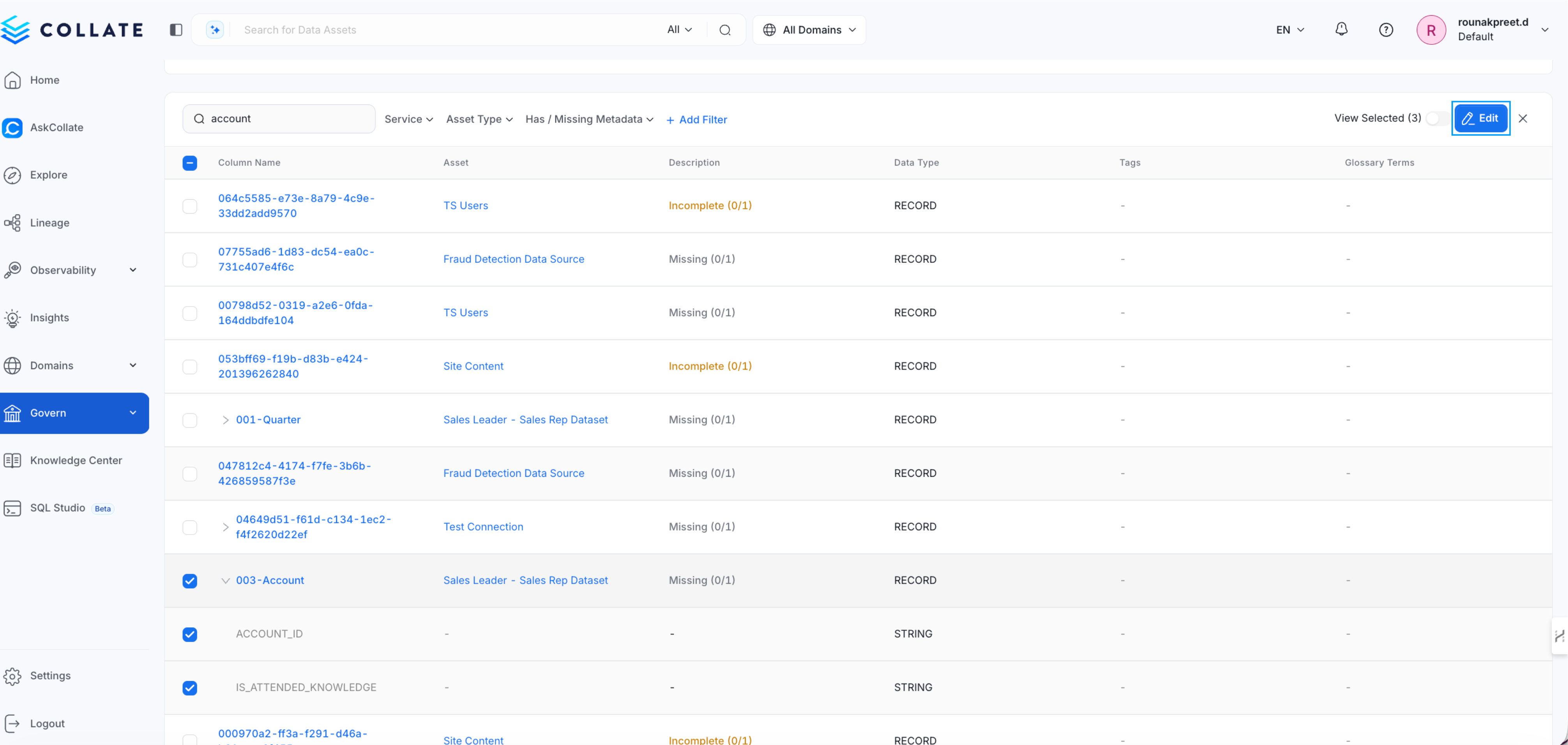 Edit Column Metadata