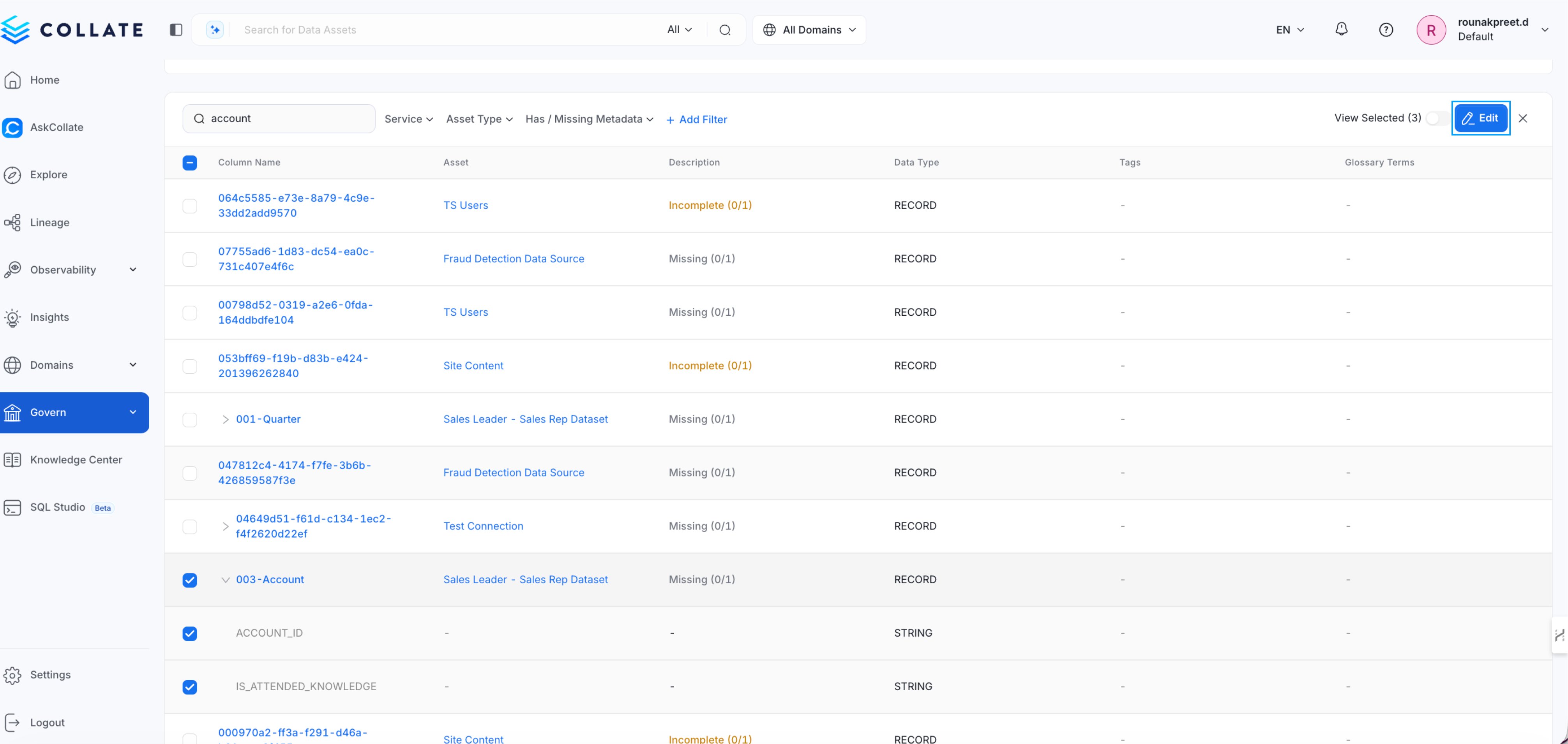 Edit Column Metadata
