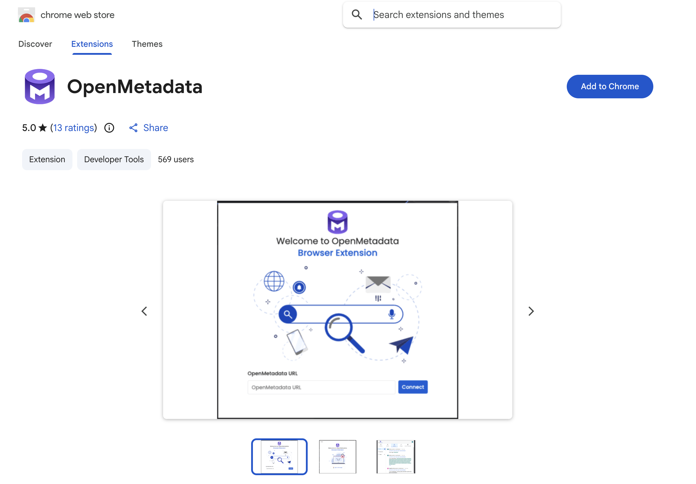 OpenMetadata Chrome Extension in the Chrome Web Store