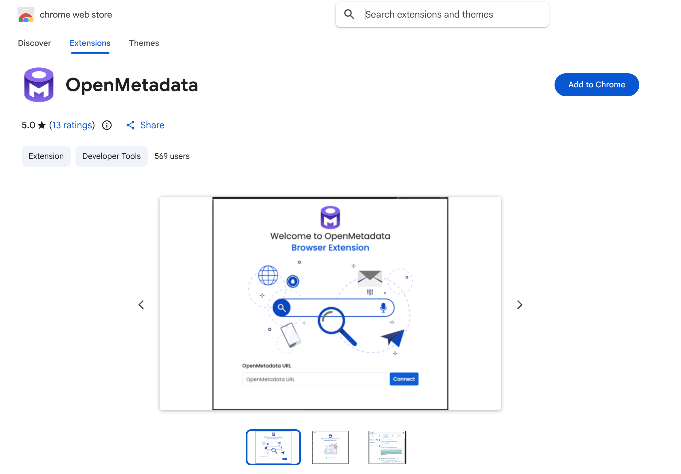 OpenMetadata Chrome Extension in the Chrome Web Store