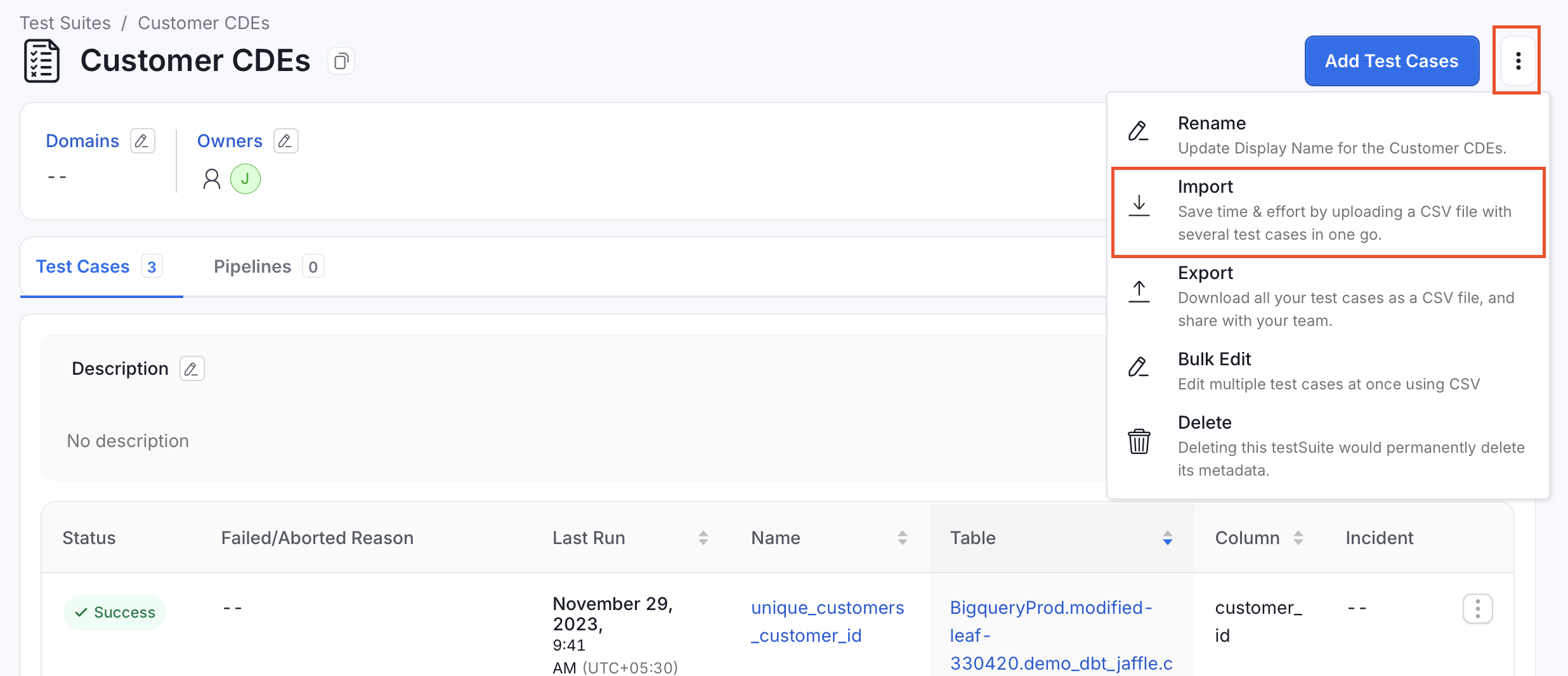 Import test cases for a test suite