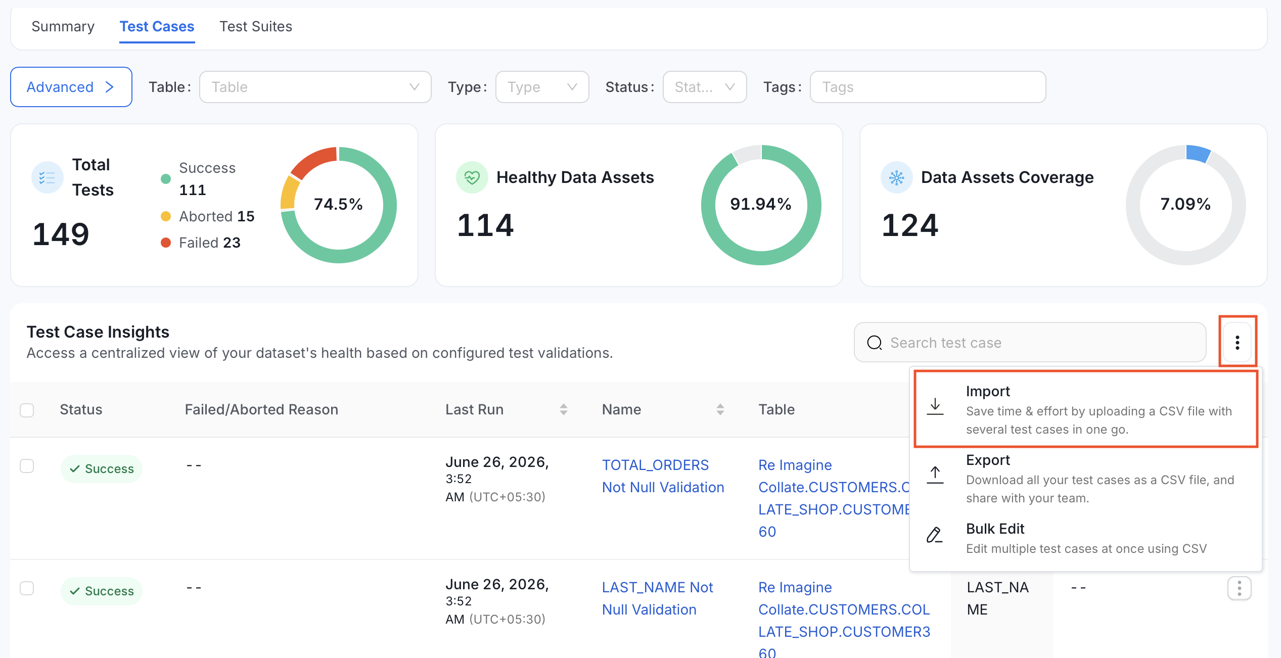Import test cases platform-wide