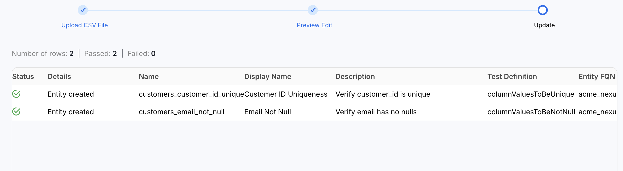 Validate the test case CSV file
