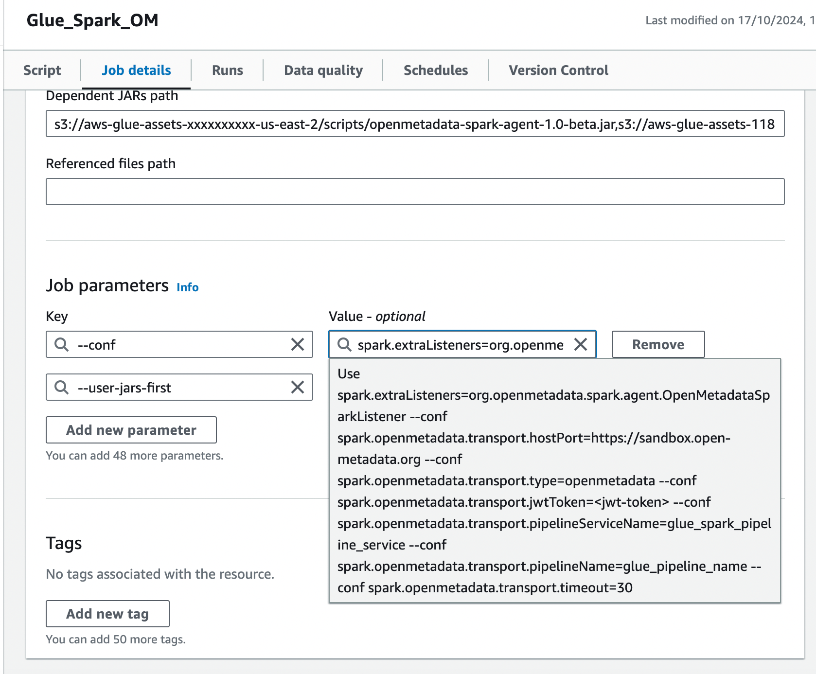 Glue Job Configure Params