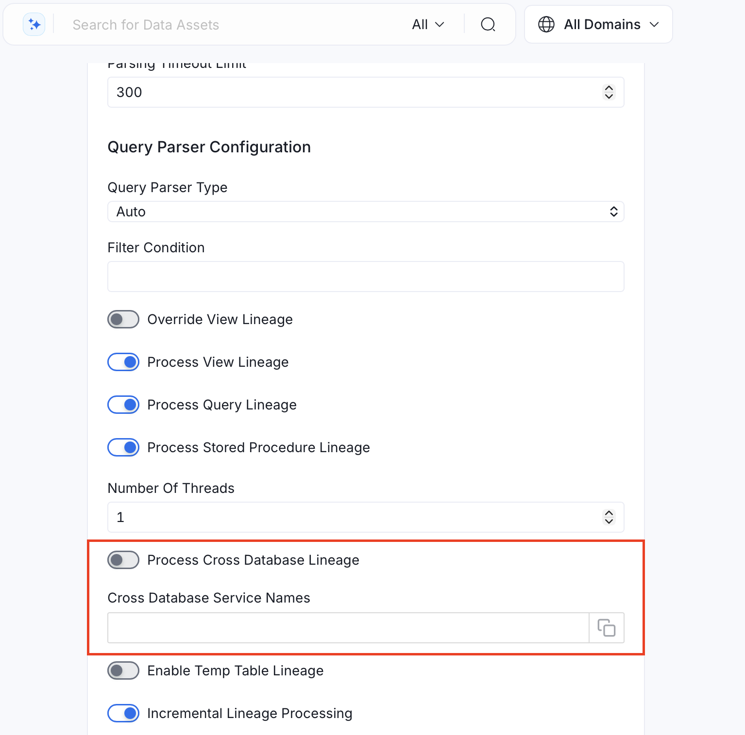 Configure cross-database lineage options