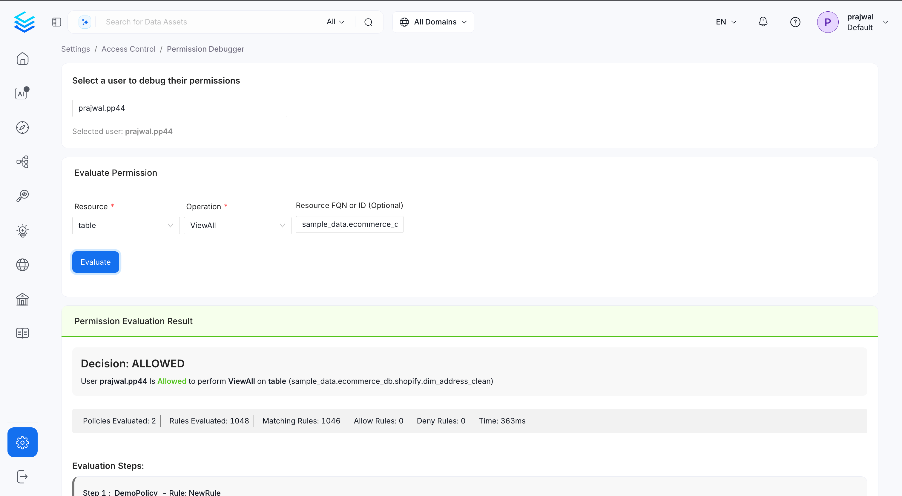Permission Debugger Example: ALLOWED