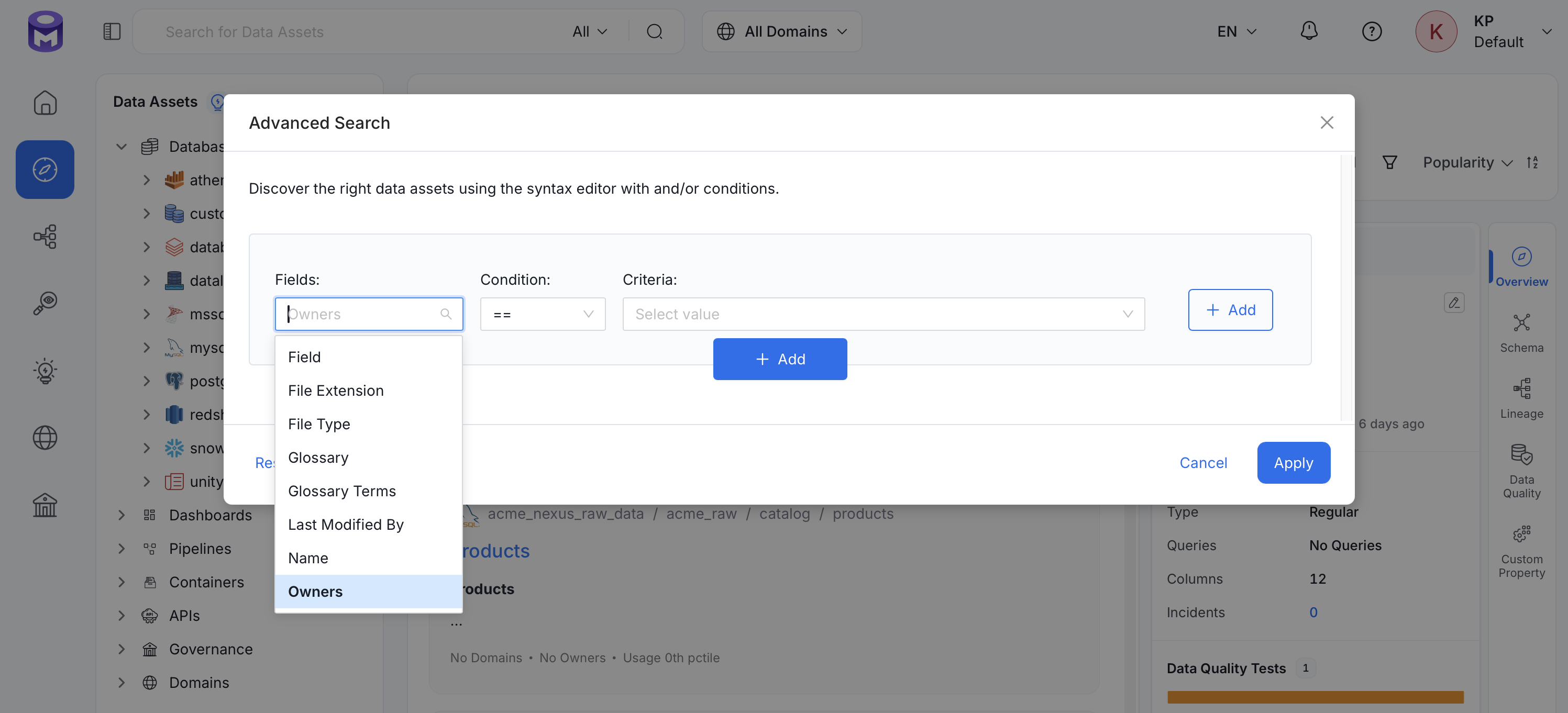 Add Complex Queries using Advanced Search