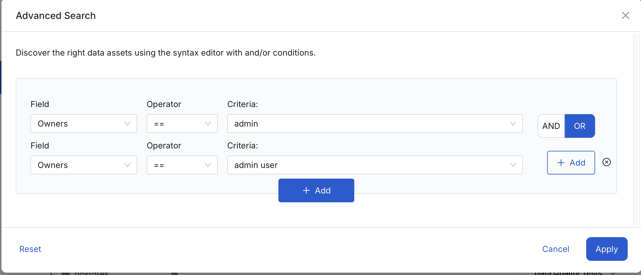 Grouped conditions based on asset owner