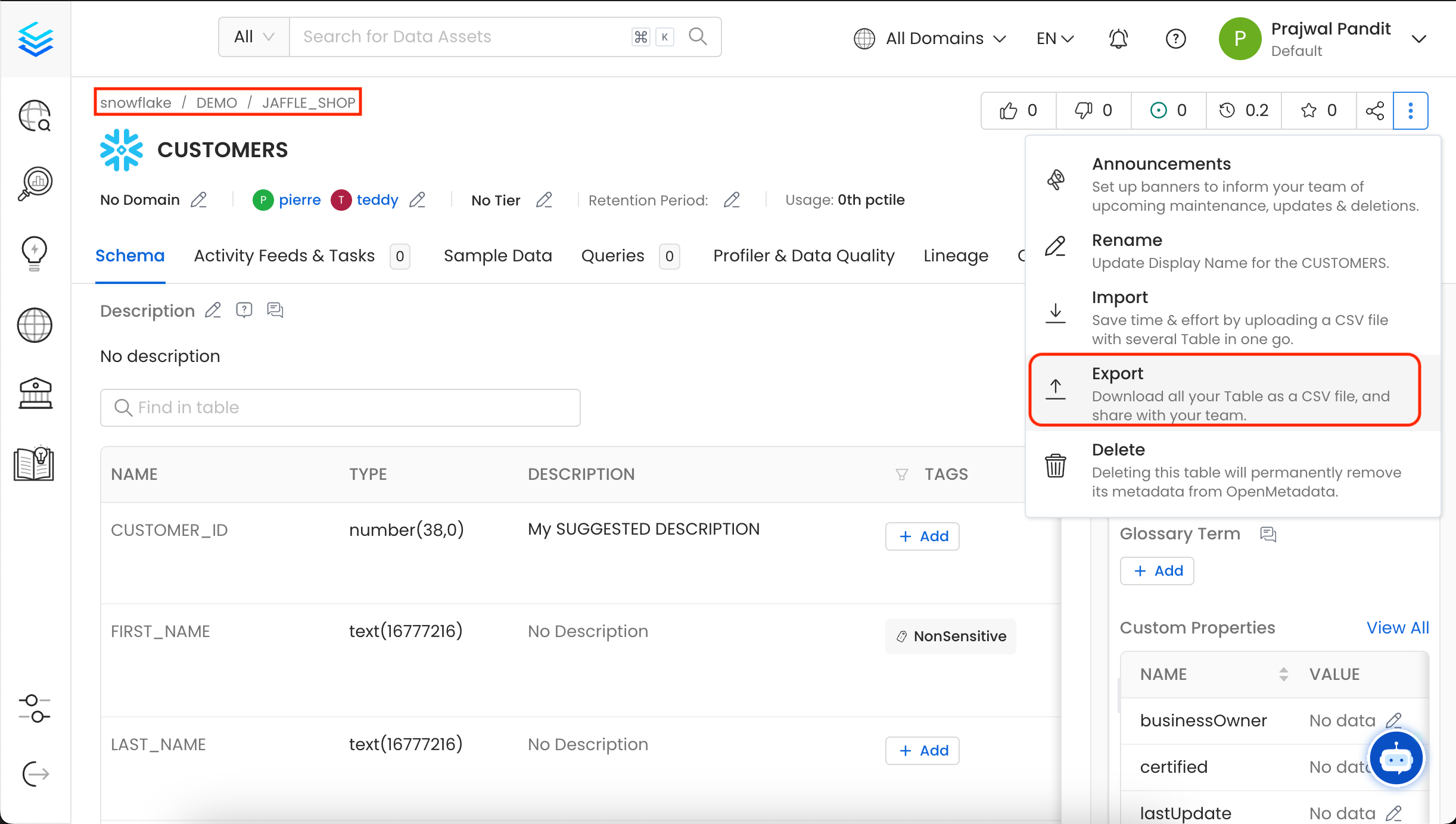 Export Table CSV File