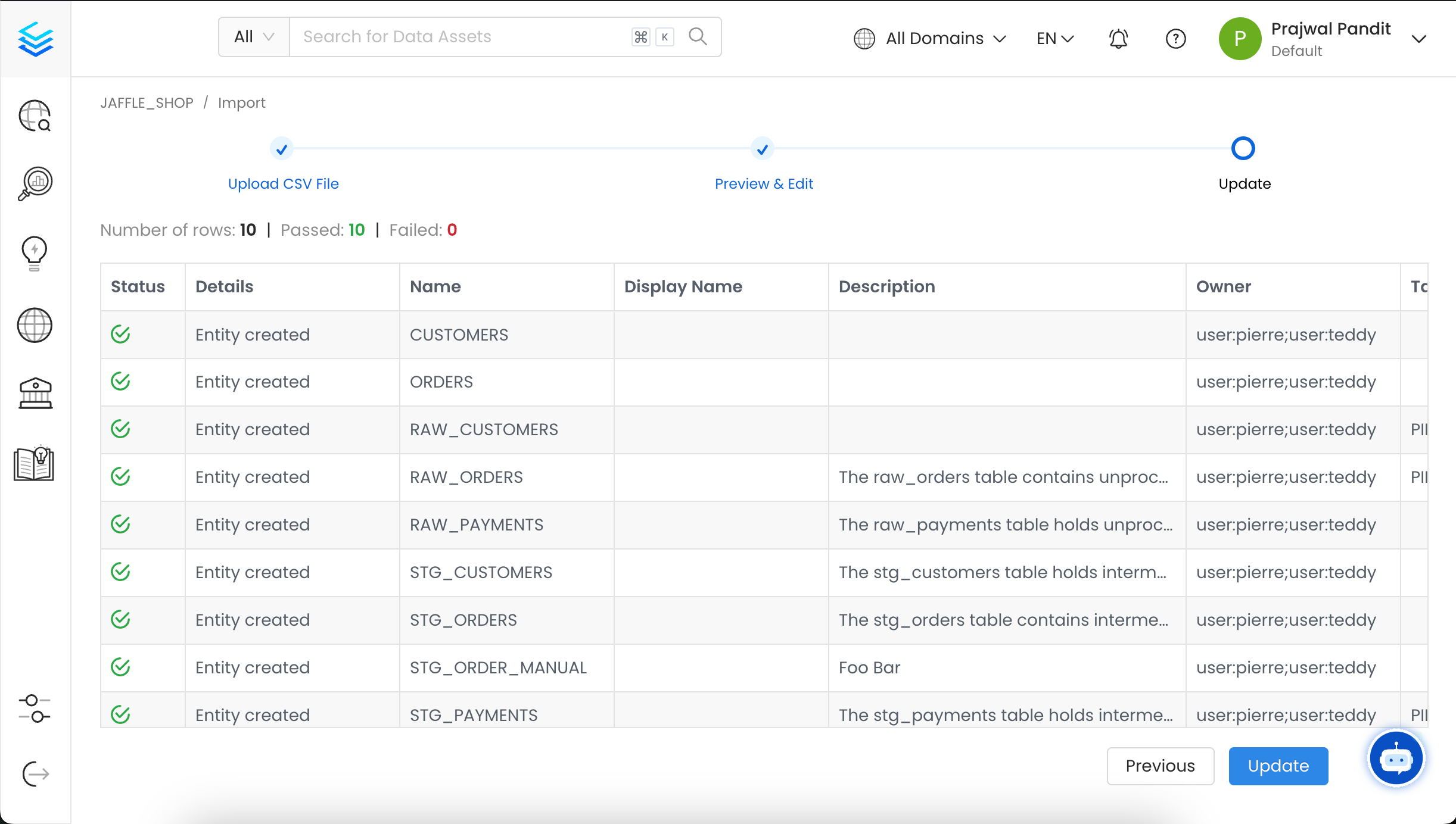 Validate the updated Data Assets