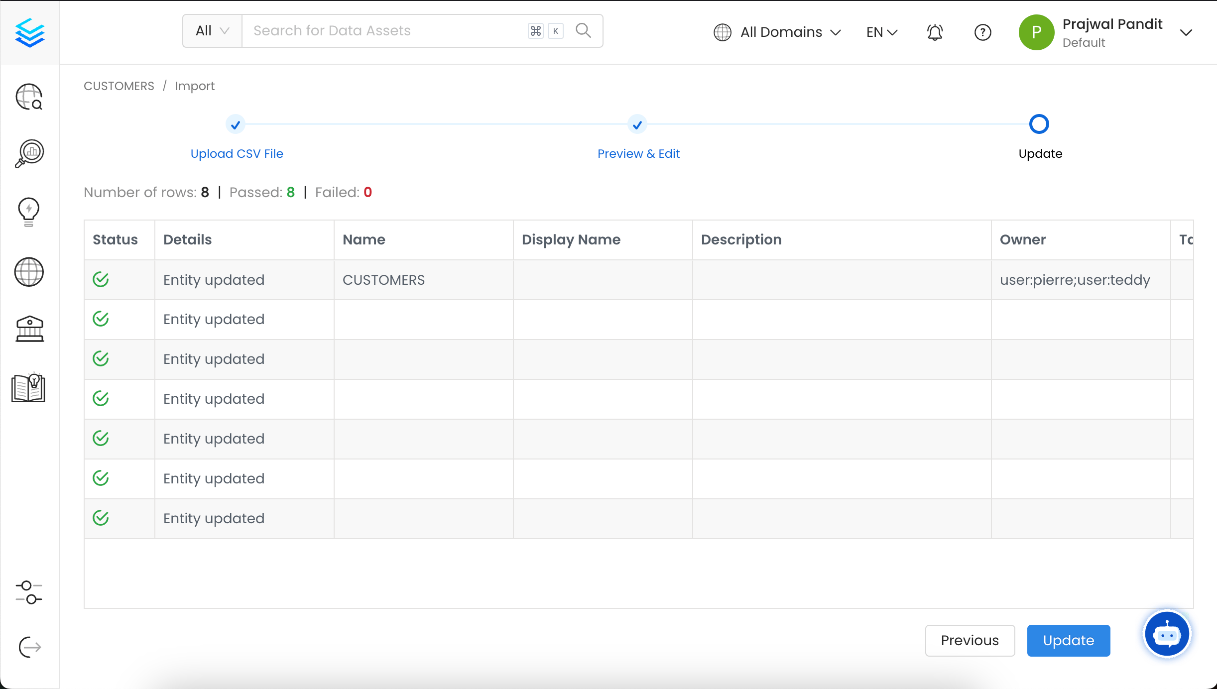 Validate the updated Data Assets