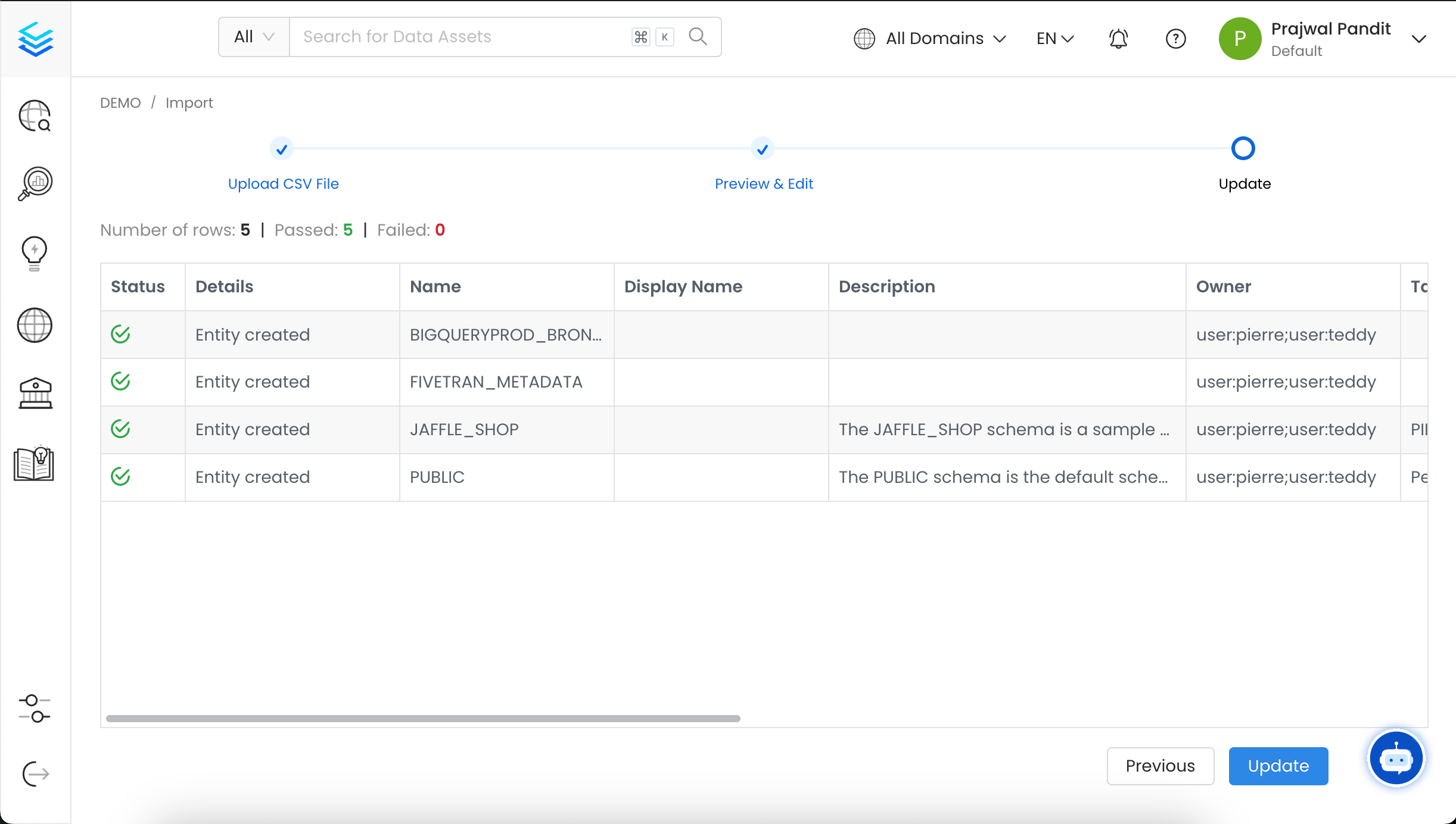 Validate the updated Data Assets