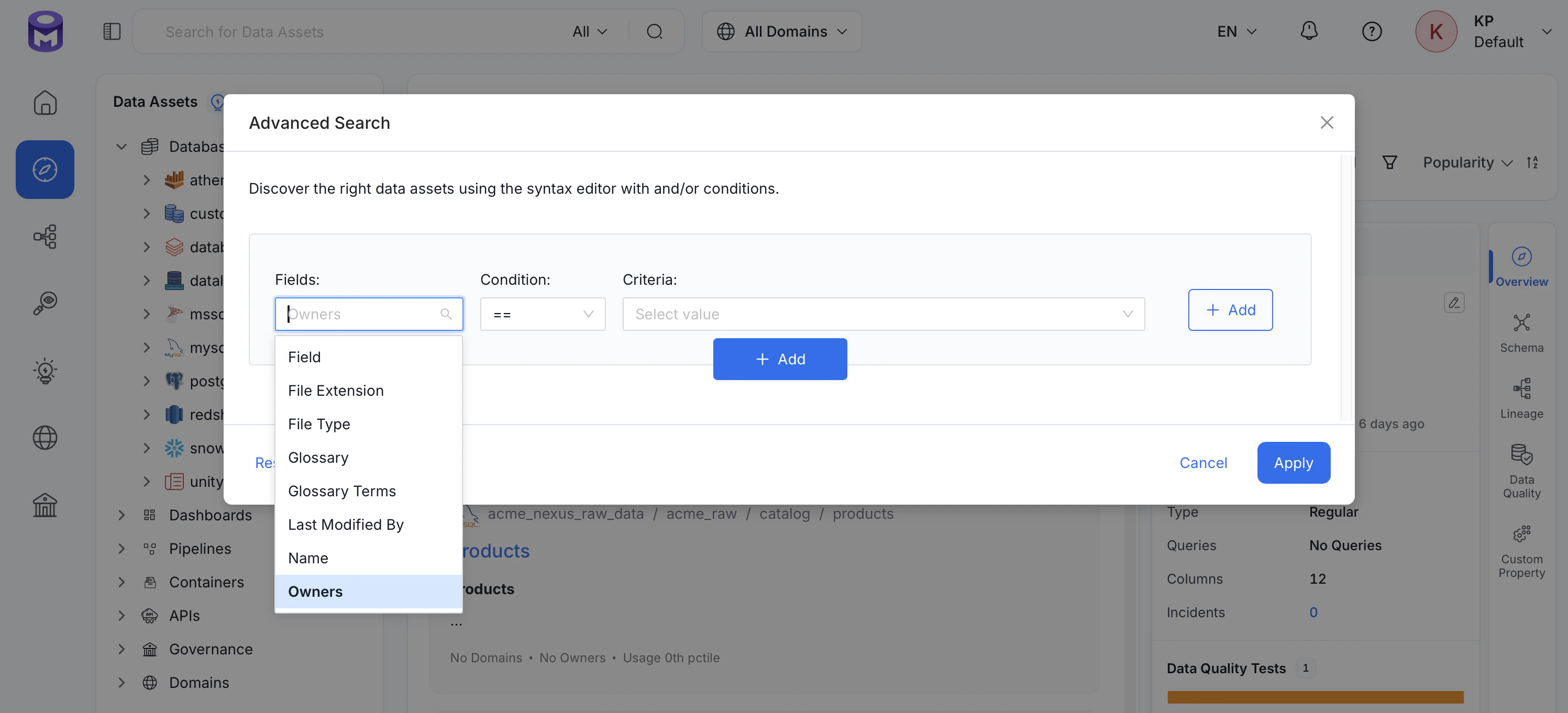 Add Complex Queries using Advanced Search