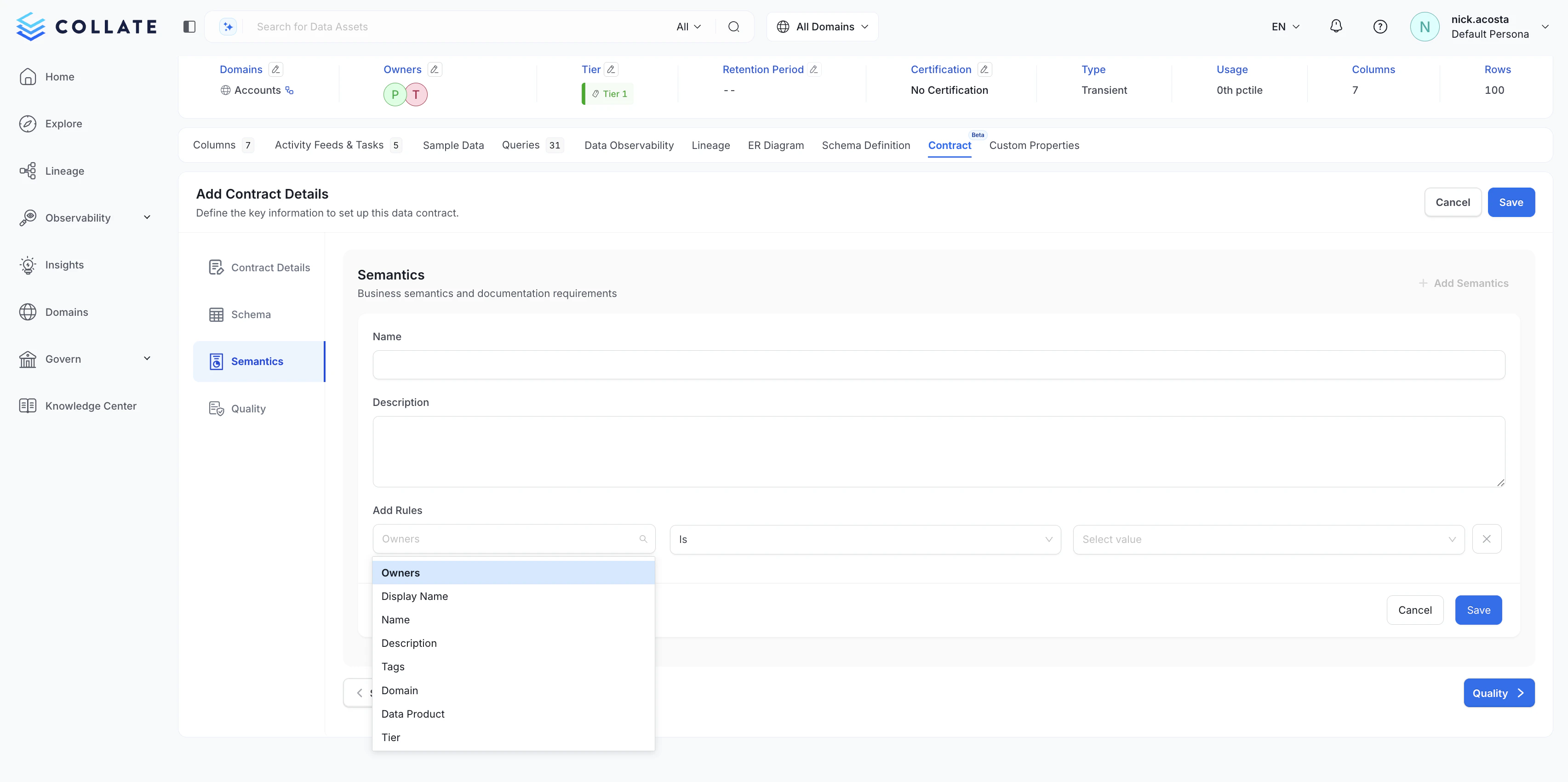 Adding rules to an OpenMetadata Data Contract